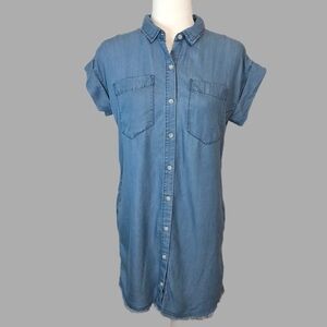 Blue Lyocel Distressed Hem T-shirt Tunic Dress XS
